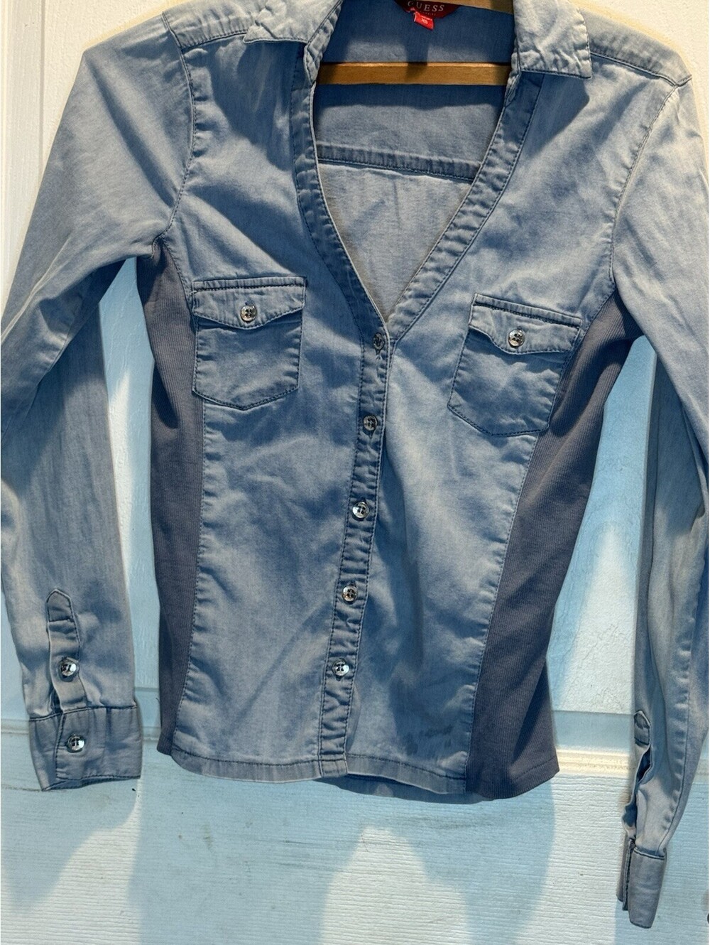 Women/ Junior Guess Soft Denim Medium Wash Shirt Size XS